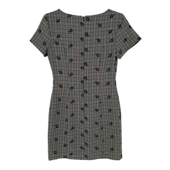 Vintage 1990s Tabloid Plaid Office Siren Square Neck Embroidered Mini Dress Sz 6 - Picture 10 of 10
